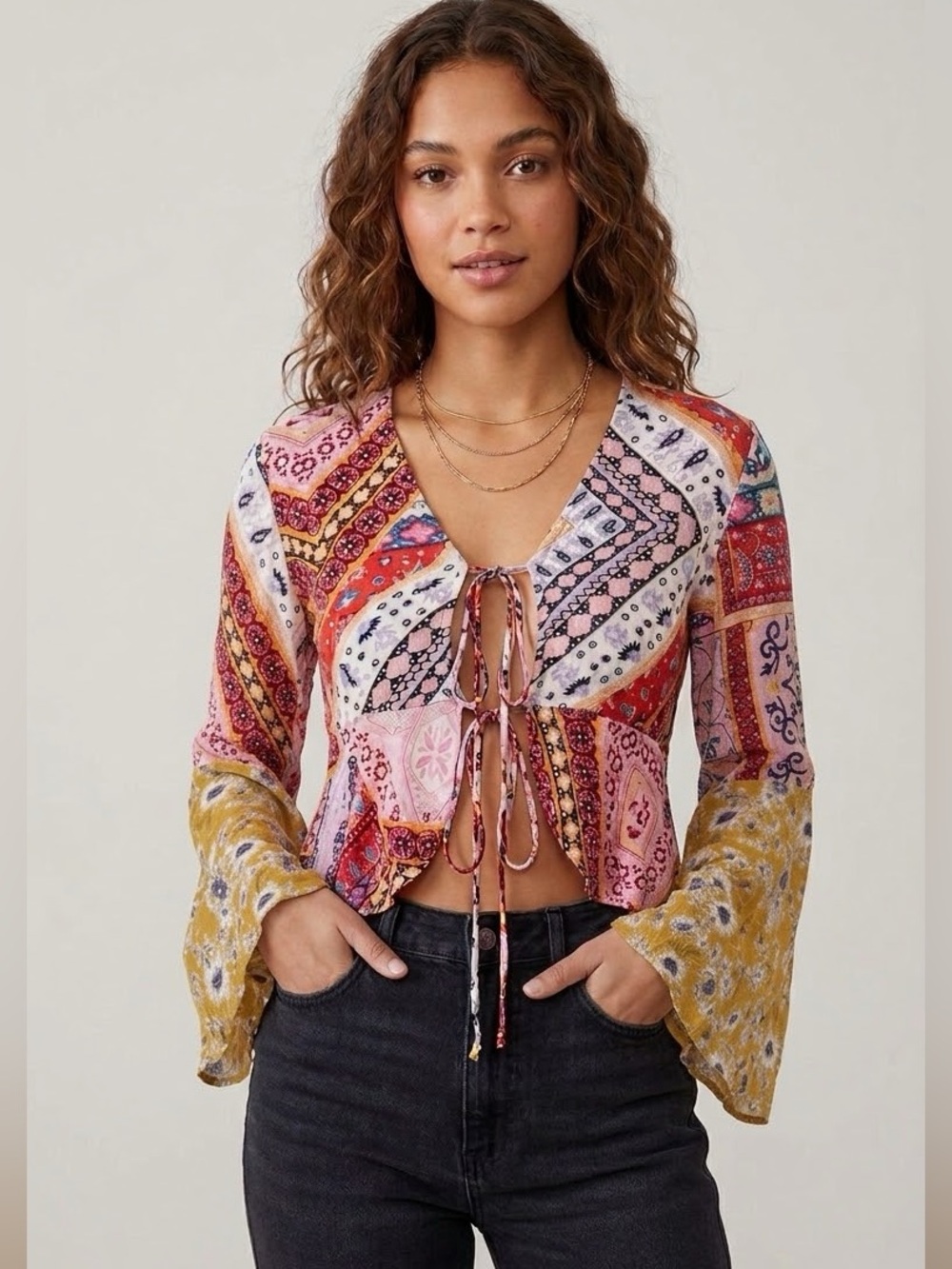 Seven Wonders from REVOLVE Boho Tie-Front Patchwork Crop Top